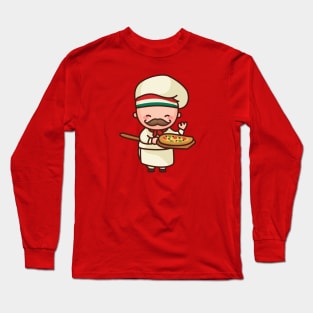 Cute Italian Pizza Chef Cartoon Character Long Sleeve T-Shirt